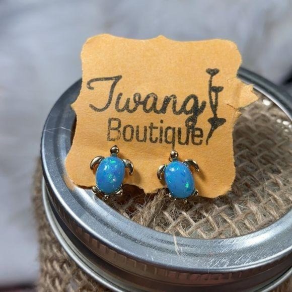 Turtle Blue Stone Earrings - Sea Turtle - Picture 2 of 4